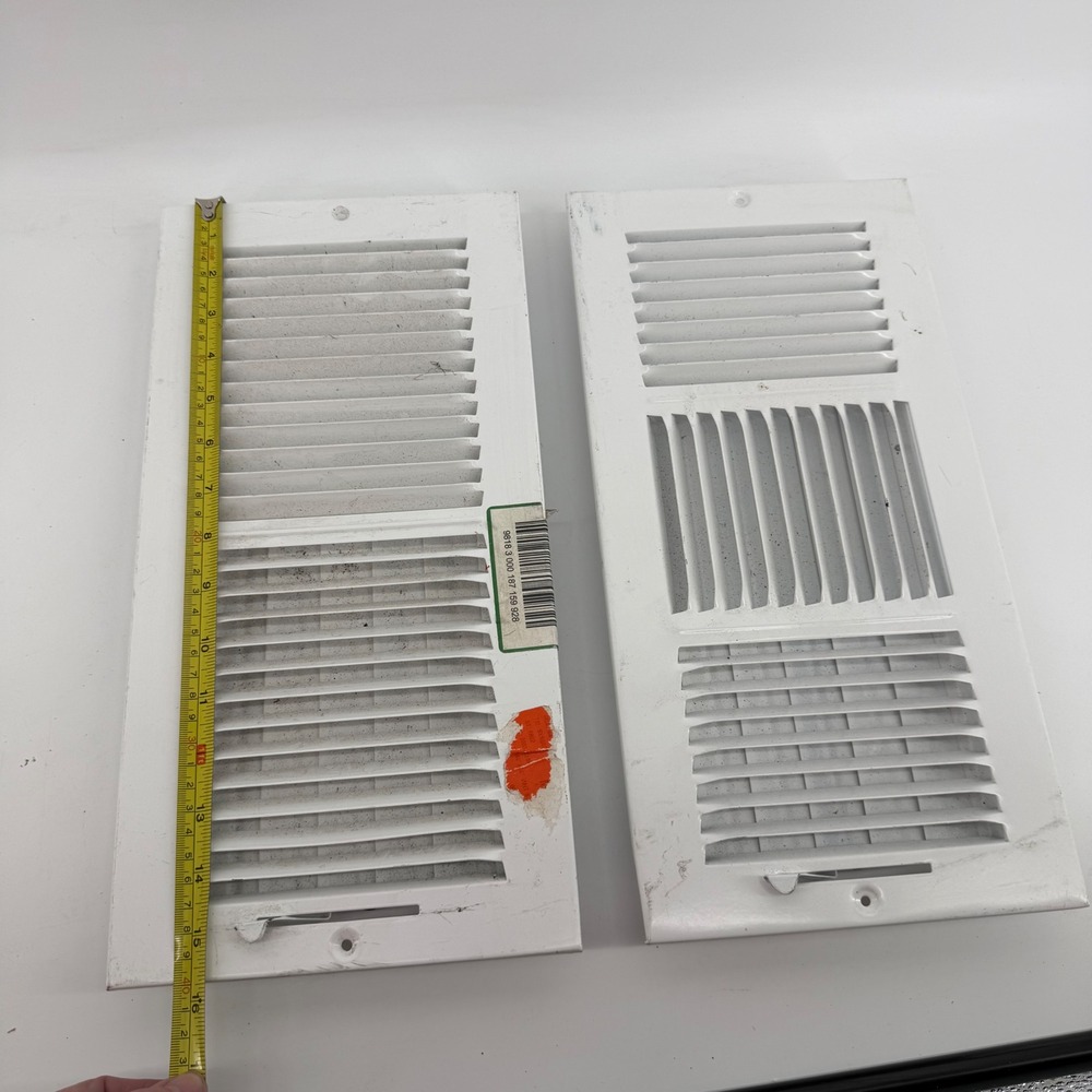 Set 2 White‎ Metal Baseboard Register Vent Covers 15.75 x 7.25 Adjustable Damper